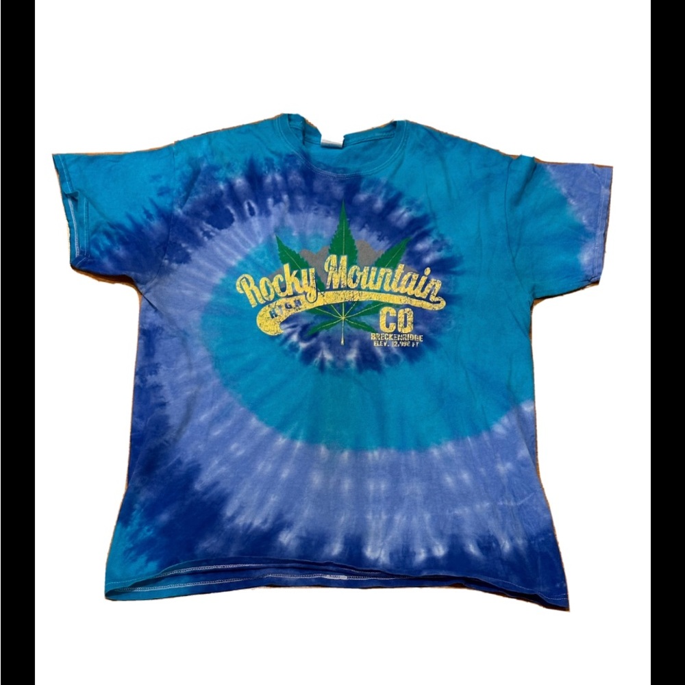 Rocky Mountain High Breckinridge Colorado Blue Tie Dye Tee Shirt Large